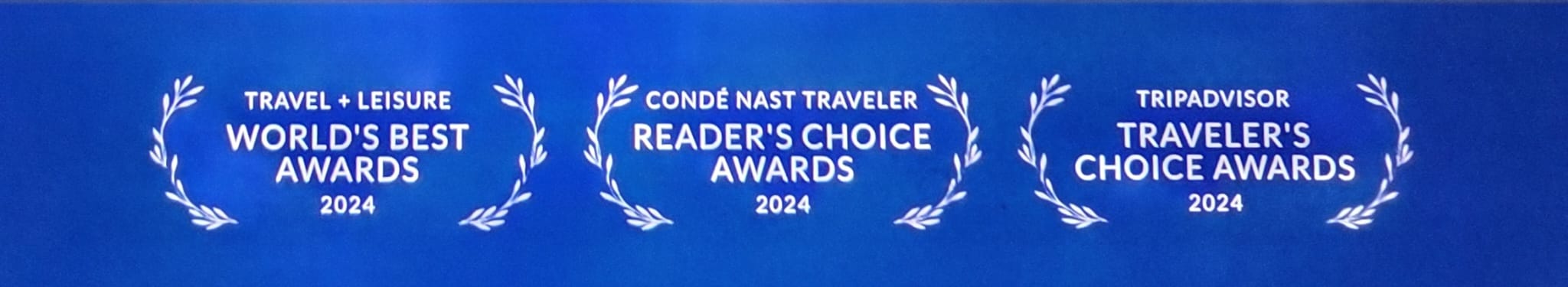 Travel + Leisure World's Best Awards, Conde Nast Traveler Reader's Choice Awards, and TripAdvisor Traveler's Choice Awards for 2024.